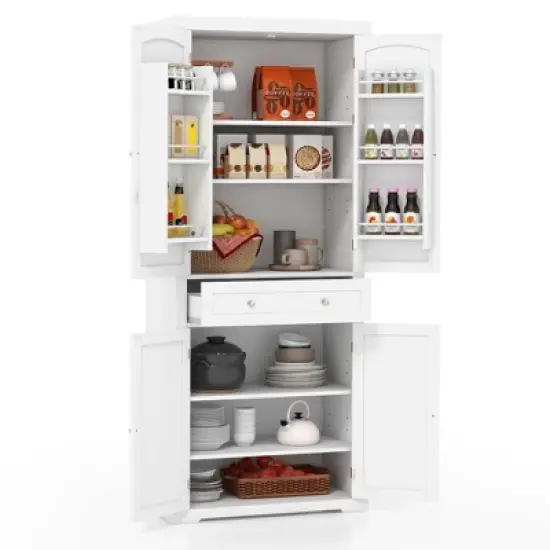 Costway 72'' Freestanding Kitchen Pantry Cabinet 4 Doors Storage Cupboard Shelves Drawer image {9}