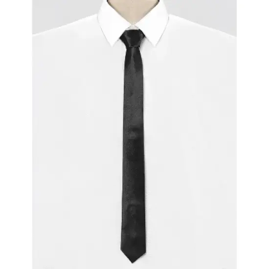 Allegra K Men's Skinny Ties Satin Solid Self-tied Necktie for Wedding Business image {1}