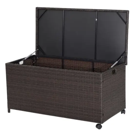 Costway 50 Gallon Patio Rattan Wicker Storage Deck Box Container Wheels W/Liner image {9}