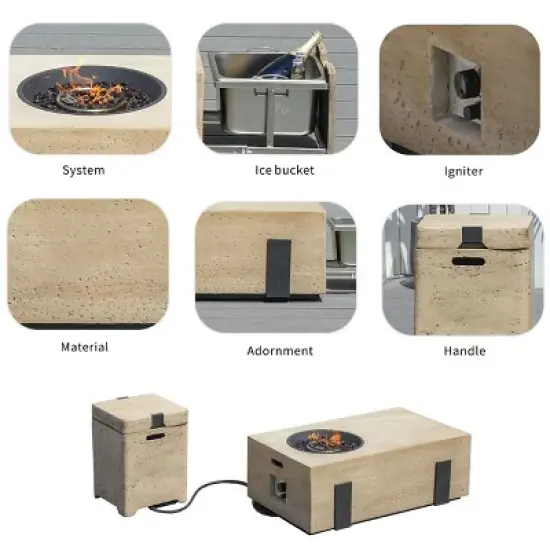 Moda Furnishings 14.6'' H x 42.1'' W Magnesium Oxide Propane Outdoor Fire Pit Table with Lid image {7}