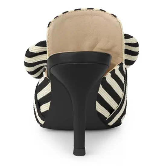 Allegra K Women's Stripe Bow Slip on Stiletto Heel Slides Mules image {3}