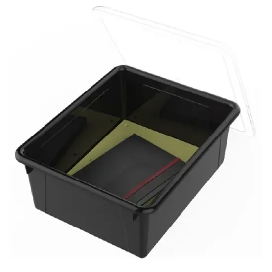 Storex Deep Storage Tray with Lid, Black image {1}