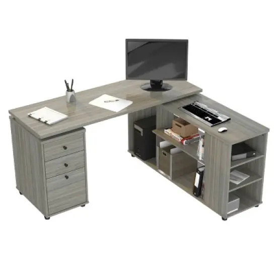 L Shaped Computer Workstation Gray - Inval image {3}