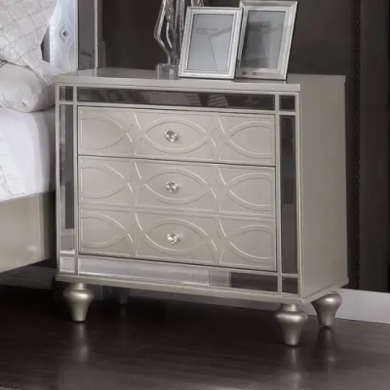 La Mesa 3 Drawer Glam Nightstand Silver - HOMES: Inside + Out image {1}
