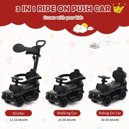Costway 3 in 1 Ride on Push Car Mercedes Benz G350 Stroller Sliding Car w/ Canopy image {5}