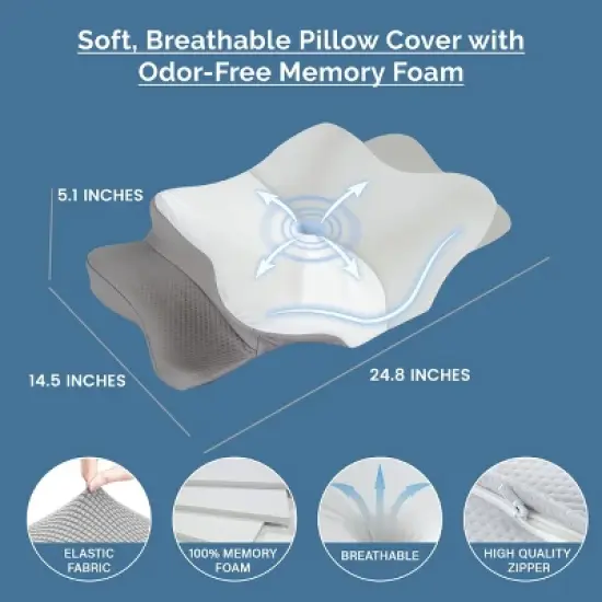 Lux Decor Cervical Memory Foam Pillow Orthopedic Contour Neck, Back & Head Support Pillow - Breathable Pain Relief Butterfly Design with Cooling Cover image {3}