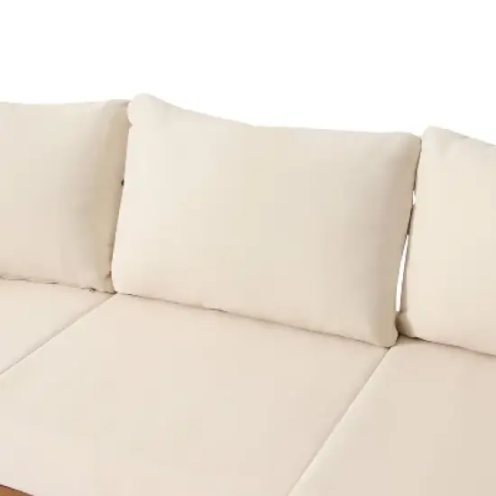 Burchett Outdoor Acacia Wood/Wicker Round 3 Seater Sofa with Cushions - Christopher Knight Home: Weather-Resistant Patio Furniture image {6}