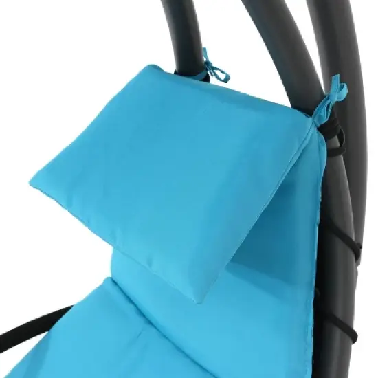 Sunnydaze Outdoor Hanging Chaise Floating Lounge Chair with Canopy Umbrella and Arc Stand image {4}