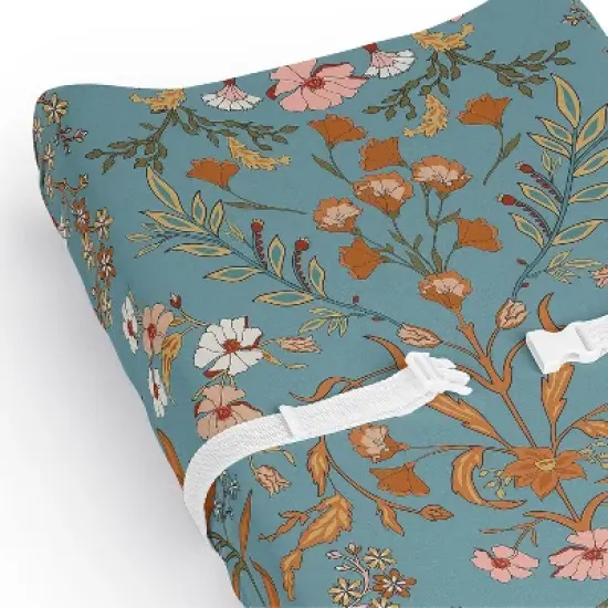 Sweet Jojo Designs Girl Changing Pad Sheet Boho Floral Wildflower Blue Orange and Pink image {3}