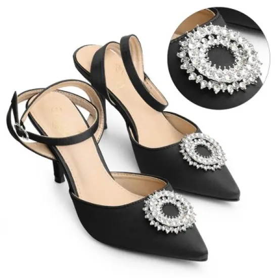 Perphy Rhinestones Ankle Strap Stiletto Heel Pumps for Women image {1}