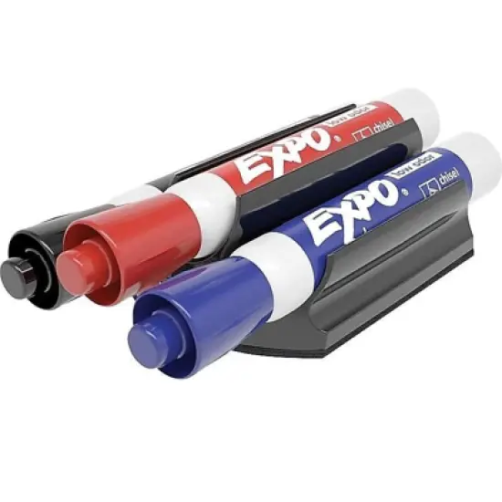 EXPO Magnetic Clip Eraser w/3 Markers Chisel Black/Blue/Red 1 Set 81503 image {5}