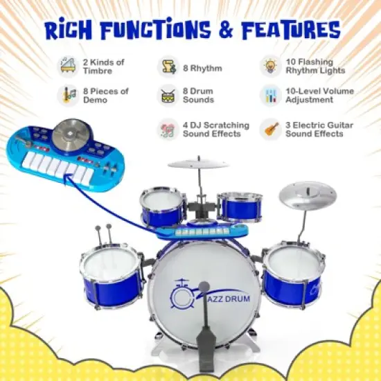 Costway Jazz Drum Set for Toddler Kids Educational Toy w/Keyboard Cymbal Microphone image {6}