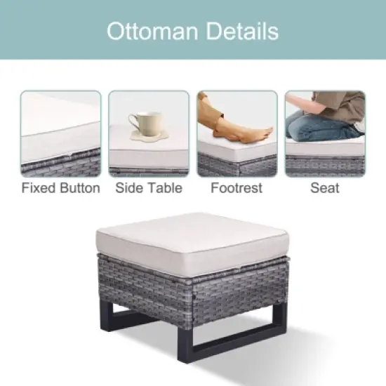 Buenhomino 8 Pieces Outdoor Patio Furniture Set with Fire Pit,L-Shaped Modular Sectional Couches with Swivel Patio Chairs,Wicker Conversation Set image {7}