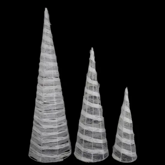 Northlight Glittered Cone Tree Christmas Decoration - 23.5 - White and Silver - Set of 3 image {2}