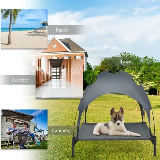 Costway 36'' Portable Elevated Dog Cot Outdoor Cooling Pet Bed w/ Removable Canopy Shade image {4}