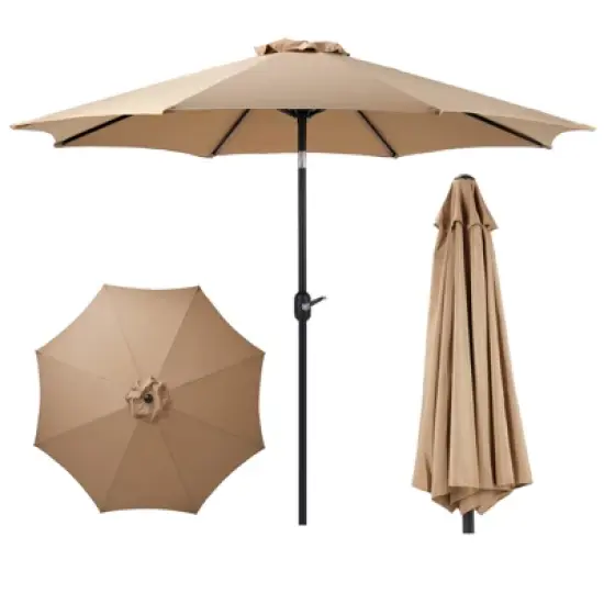 DOMETOUR 9 foot outdoor patio umbrella with button tilt and crank, Outdoor patio/market table umbrella UV protected and waterproof, khaki image {10}