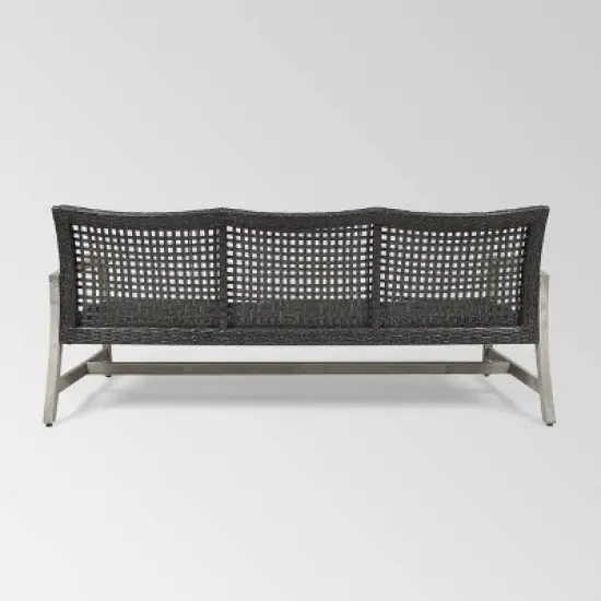 Hampton Wood & Wicker Sofa - Light Gray/Black - Christopher Knight Home image {4}