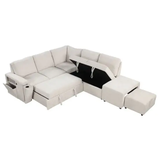 NicBex Couches for Living Room L-shaped Sectional Sofa Upholstered Sofa Couch with Storage Space,  USB Ports, and Cup Holders on the Armrests image {3}