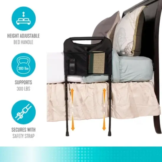 Able Life Bedside Sturdy Rail with Legs & Organizer Pouch for Seniors, Black image {3}
