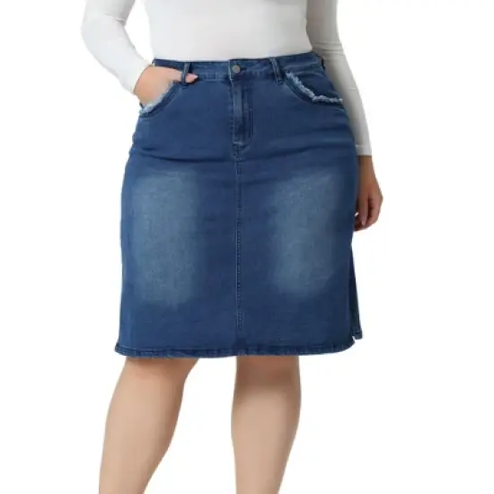 Agnes Orinda Women's Plus Size Casual Slim Side Slit Jean Denim  Pencil Skirt image {1}