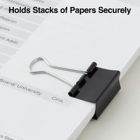 Staples Medium Metal Binder Clips Black 1 1/4" Size with 5/8"Capacity 831602 image {2}