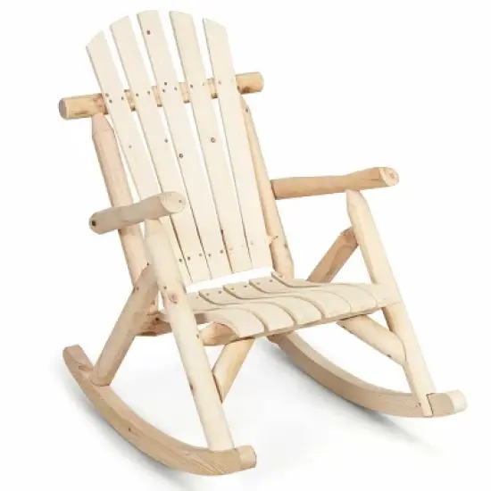 Costway Log Rocking Chair Wood Single Porch Rocker Lounge Patio Deck Furniture Natural image {10}