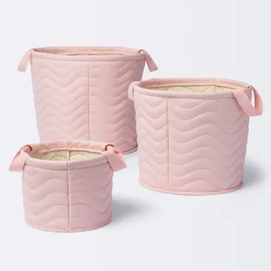 Quilted Fabric Medium Round Storage Basket - Light Pink - Cloud Island&trade; image {3}