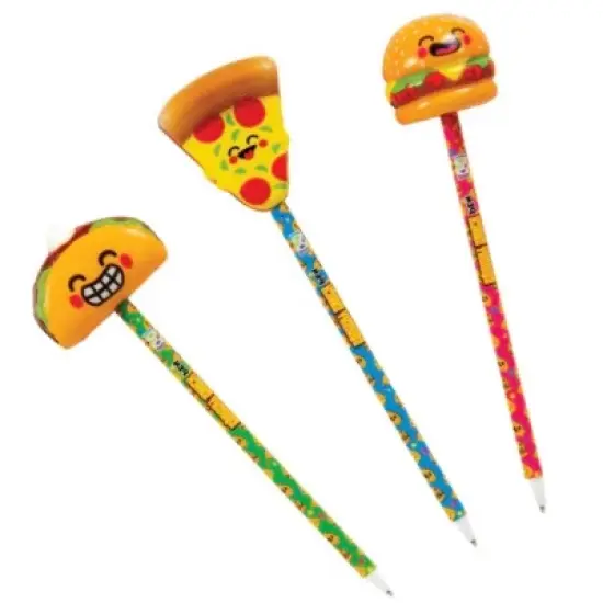 Squishy Snack Pens (3 Pack) - Stress Relief Fidget, Taco, Burger, Pizza Fun Designs, Black Ink (Approx. 8 Inch) image {4}