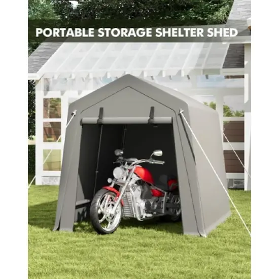 6x8 Ft Outdoor Storage Shelter Shed Portable Garage with Rolled Up Door,Heavy Duty Motorcycle Storage Tents,Anti-UV & Waterproof Carport for Bike image {1}