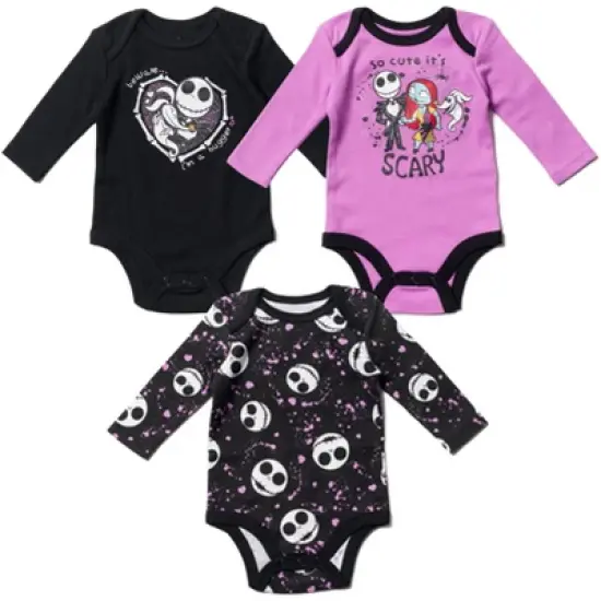 Disney Nightmare Before Christmas Zero Sally Jack Skellington Baby Girls 3 Pack Bodysuits Newborn to Infant  image {13}