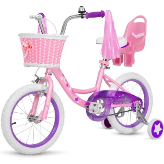 hykolity 14 inch Girls Bike Princess Bicycle for Age 3-5 Years Old Rider Height 36-47 inch includes Training Wheel Basket Doll Seat Flesh Pink image {7}