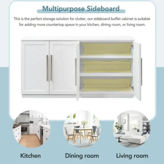 60" Storage Buffet Sideboard with Adjustable Shelves and Silver Handles - ModernLuxe image {4}