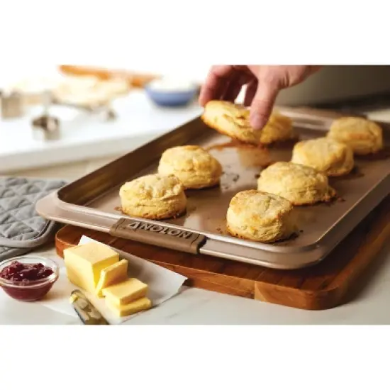 Anolon Advanced Bronze Bakeware 11" x 17" Nonstick Cookie Sheet with Silicone Grips: Even-Heating, Soft-Grip Handle image {1}