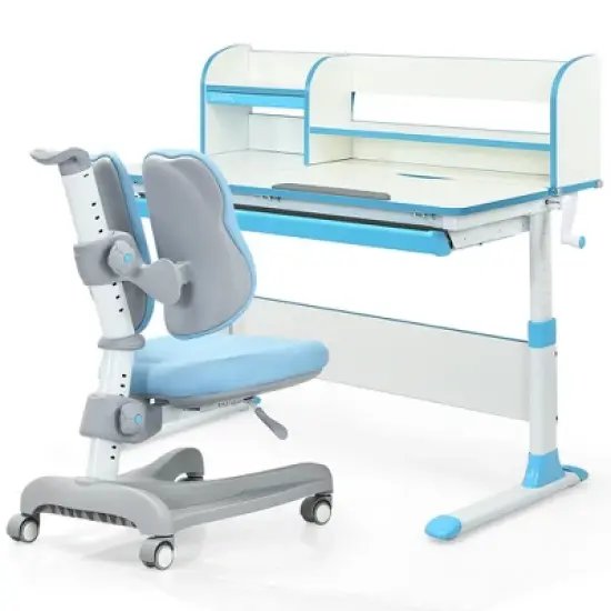 Costway Adjustable Kids Study Desk Drafting Table Chair Set w/ Bookshelf image {8}