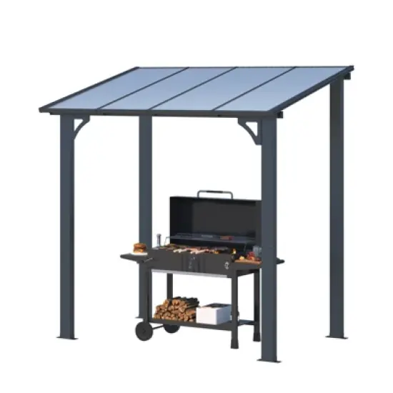 CLIHOME 8 ft. x 5 ft. Gazebo Outdoor Pergola for Patio, Lean to Hard Top Grill Gazebo Shelter with Roof, Small Wall-Mounted Heavy Duty Awnings image {8}