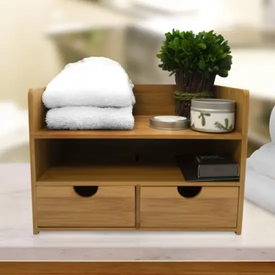 Sorbus 3-Tier Bamboo Desk Organizer Countertop Organization and Storage with 3 Drawers declutter Office, Makeup Vanity and more image {4}