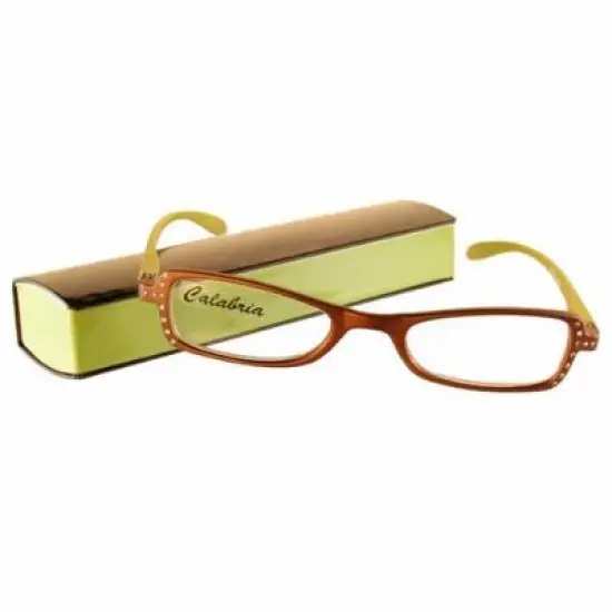 Calabria 837 Metallic Reading Glasses|Womens|Hard Case|Crystal Accents|Vibrant|Spring Hinged|18 Power Options|Mahogany Bronze/Golden Yellow|+1.50 image {7}