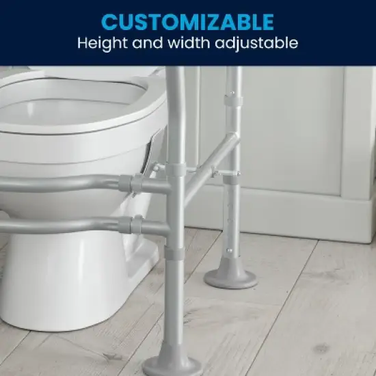 Flash Furniture HERCULES Adjustable Toilet Safety Rail with Silver Steel Frame, Gray Padded Handles and Suction Cup Feet for Stability image {14}