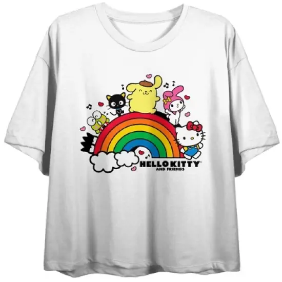 Hello Kitty Rainbow Group Art Women's White Crop T-shirt image {1}