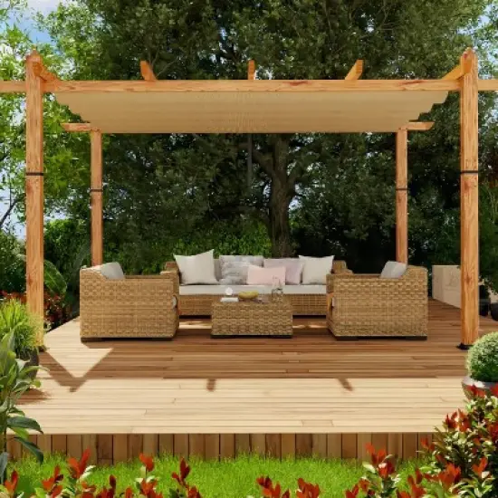 GustoWave Patio 10x13 Ft Wood-Grain Post Pergola Gazebo for Backyard Garden Porch image {7}