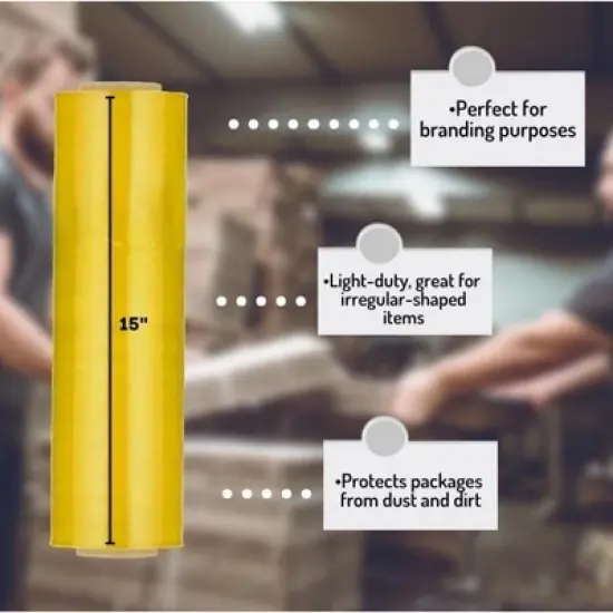 PSBM 4 Rolls Yellow 15 in. x 1476 Ft. 30 Gauge Pre-Stretch Cast Hand Pallet Wrap image {3}