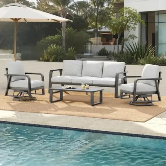 7-Person Aluminum Patio Conversation Set with Gray Cushions and Coffe Table image {1}