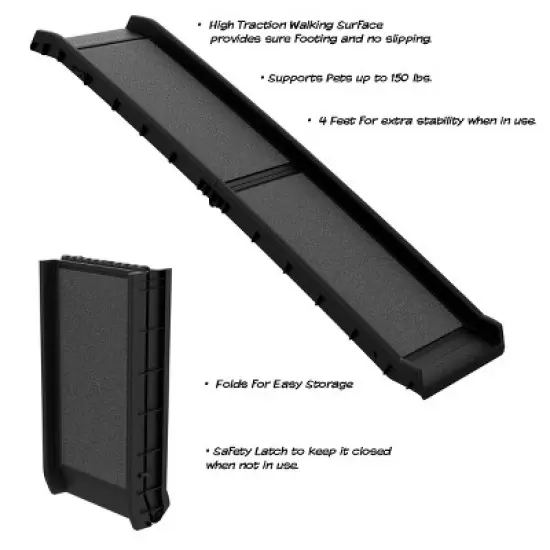 Dog Ramp - 61-Inch Folding, Nonslip Pet Ramp for Dogs to Get into Cars, Trucks, SUVs, or RVs - Portable Pet Ramps with Raised Side by PETMAKER (Black) image {2}