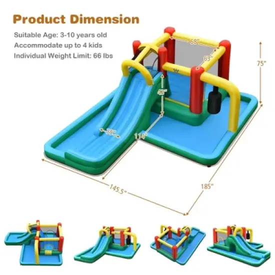 Costway Slide Water Park Climbing Bouncer Pendulum Tunnel Game with 750W Blower image {2}