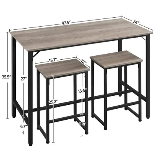 Yaheetech Industrial Counter Height Table Set with 2 Backless Stools for Kitchen image {3}