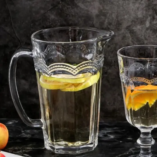 Slickblue 35oz Glass Pitcher with Embossed Optic Design - for Everyday Use image {3}