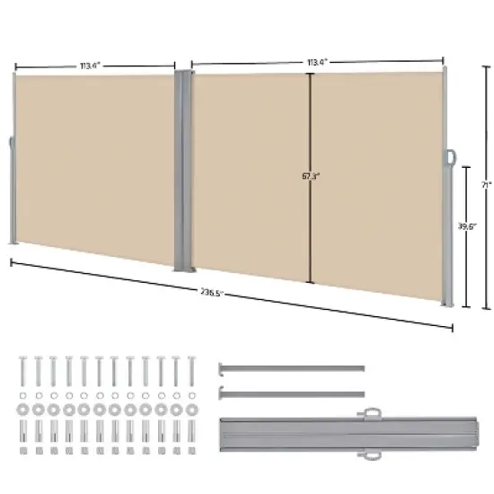Yaheetech 71 inches Height Side Awning Double Retractable Screen for Privacy Patio Garden image {2}