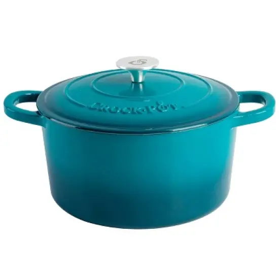 Crockpot Artisan 7 Quart Round Enameled Cast Iron Dutch Oven with Lid in Teal image {6}