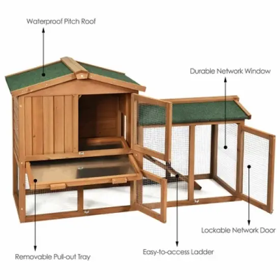 Costway 58'' Wooden Rabbit Hutch Large Chicken Coop Weatherproof Indoor Outdoor Use image {8}