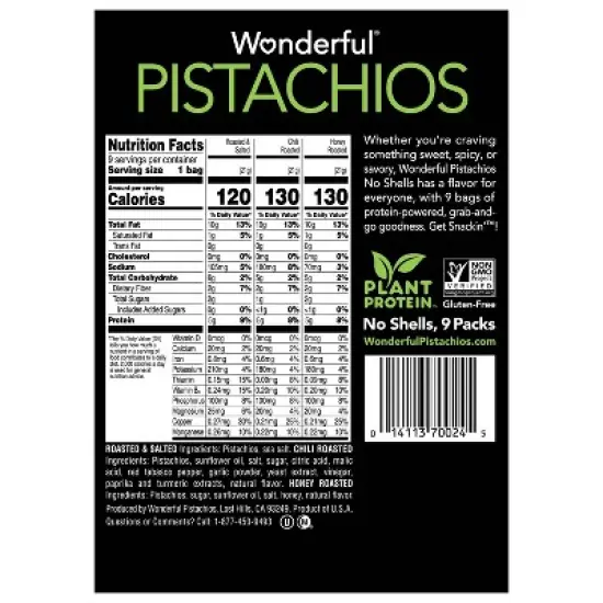 Wonderful Pistachios No Shell Variety Multipack - 0.75oz/9ct image {1}
